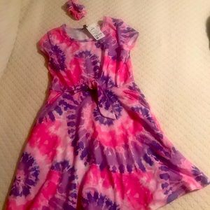 Size 10/12 pink & purple tie dye dress & matching scrunchie